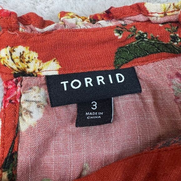 Torrid Floral Orange Top Tshirt Short Sleeve Plus Size 3X Fall Thanksgiving - Picture 4 of 9